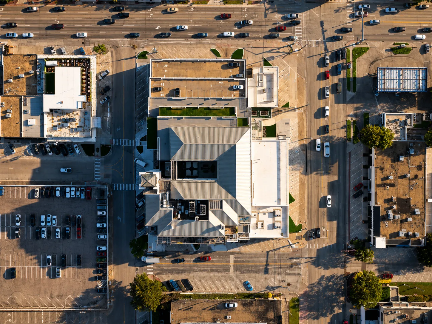 Top-down aerial of the building and Kate Street garage